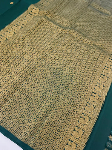 Kanchipuram Pure Silk Saree | Bottle Green | Pure Zari | Handwoven | Ships from California | Pushpam - ShopNaya Exclusive